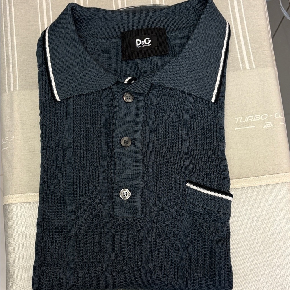 D&G Men's Polo Shirt in Teal with White Accents